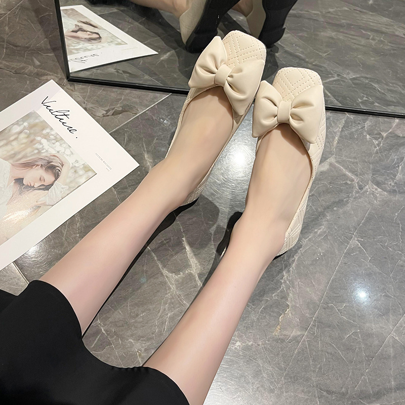 High quality large size bowknot women flat shoes foldable soft sole PU leather ballerina flats