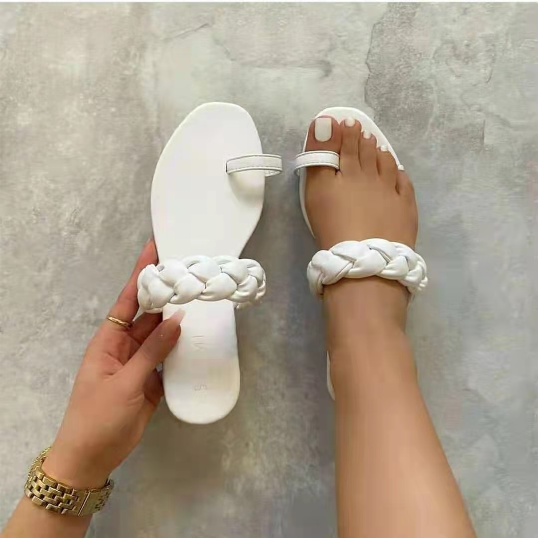 New arrivals Sponge woven slippers summer women's flat sandals beach slippers for ladies