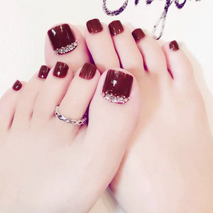 Full Cover ABS Toe Nails Art red False Tip Artificial Press On Foot Nail Tips with rhinestone For Woman Toenails