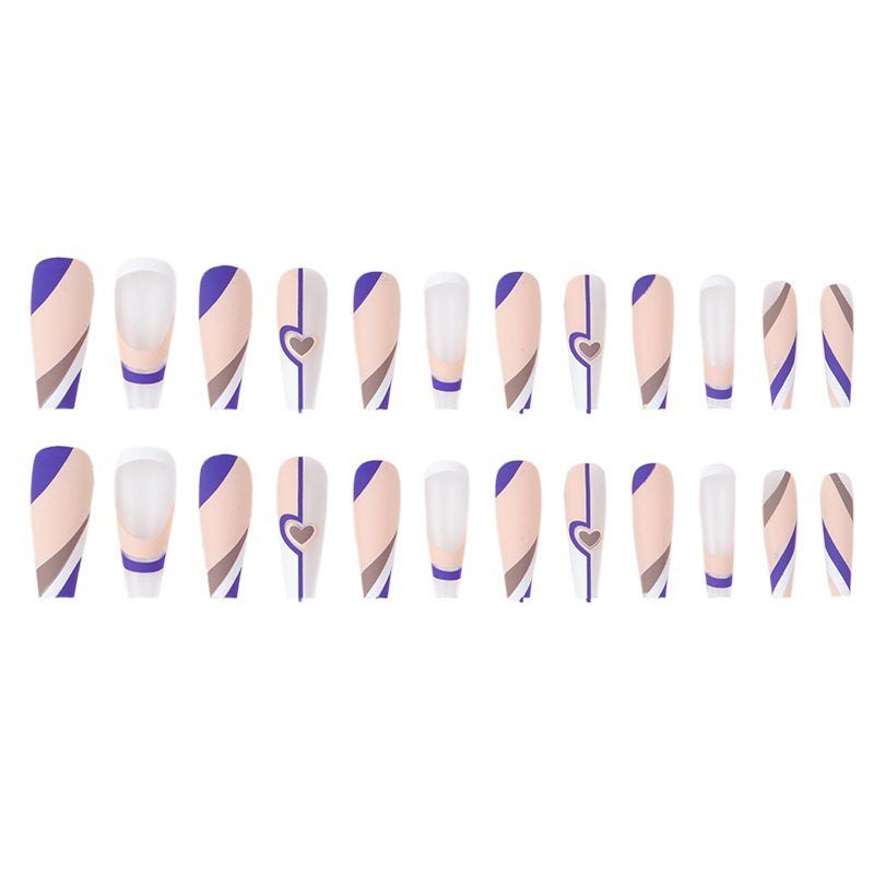 24pcs/set extra long coffin nails orange blue lines ballerina artificial nail tips press on nails artificial finger