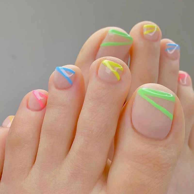 Popular summer fresh design nails artificial fake nails custom french toe nails