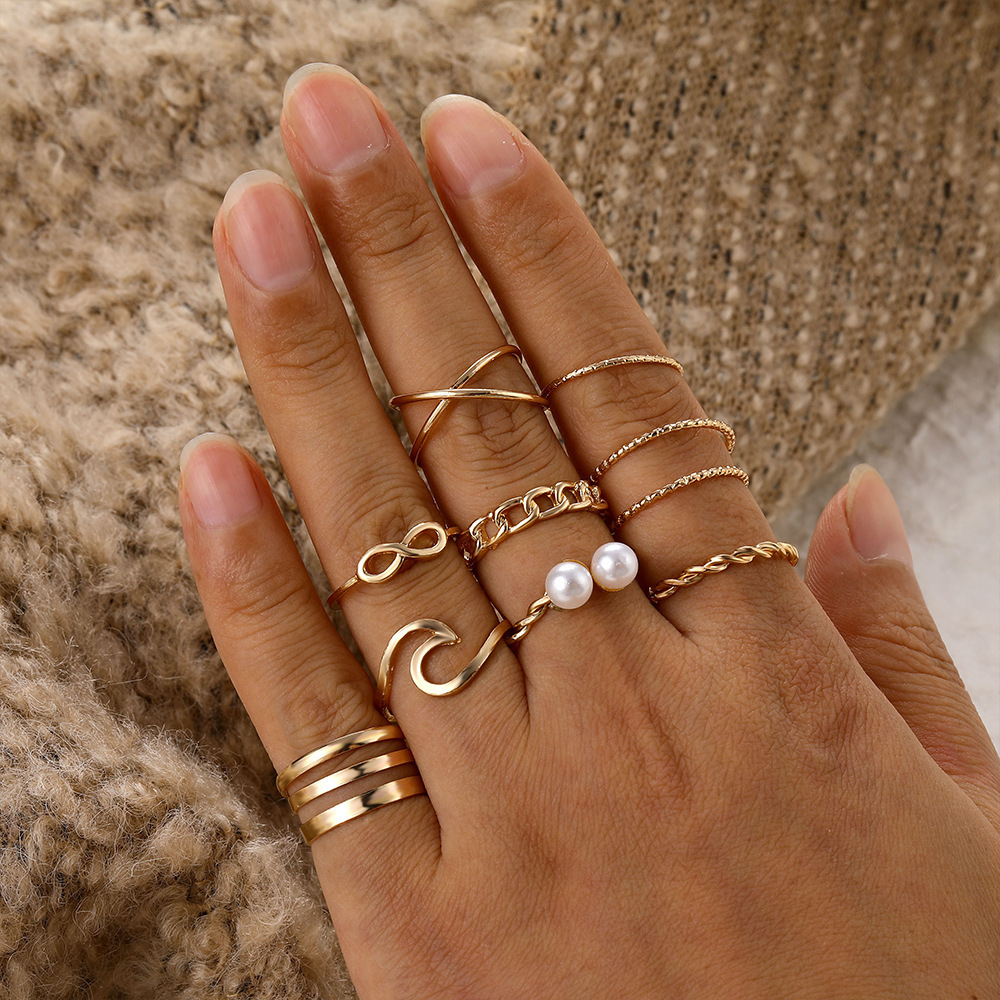 Cheap Boho/hippie Rings Set Geometric Rings Shiny Antiques Finger Ring For Women's Fashion Crystal Personality Jewelry