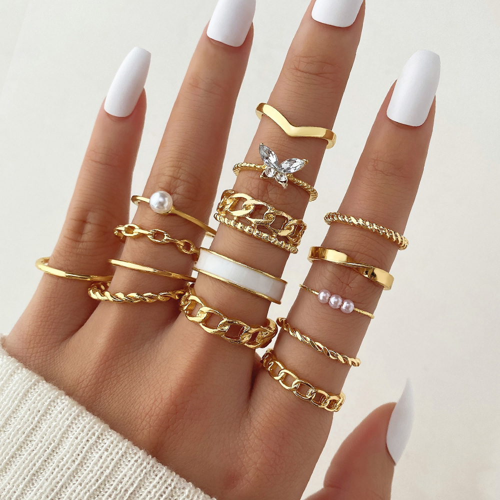 Cheap Boho/hippie Rings Set Geometric Rings Shiny Antiques Finger Ring For Women's Fashion Crystal Personality Jewelry