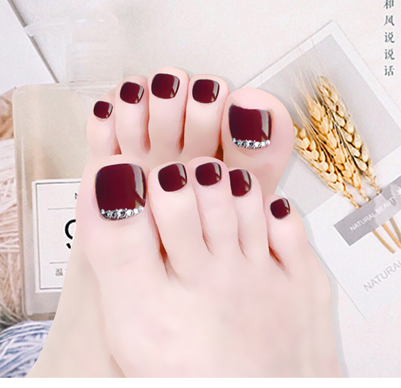 Full Cover ABS Toe Nails Art red False Tip Artificial Press On Foot Nail Tips with rhinestone For Woman Toenails