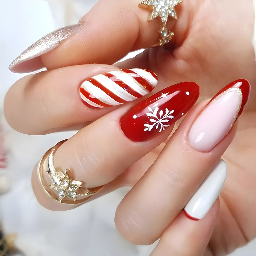 New design white red snowflake 24pcs/box press on nails christmas Wear artificial Nail Square fake nails