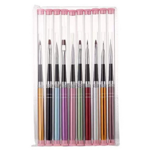 Quality Metal Manicure Nail Brush Design 3d Flower Nail Pen Blending Gel Polish Brush 10pcs Gel Nail Art Sets