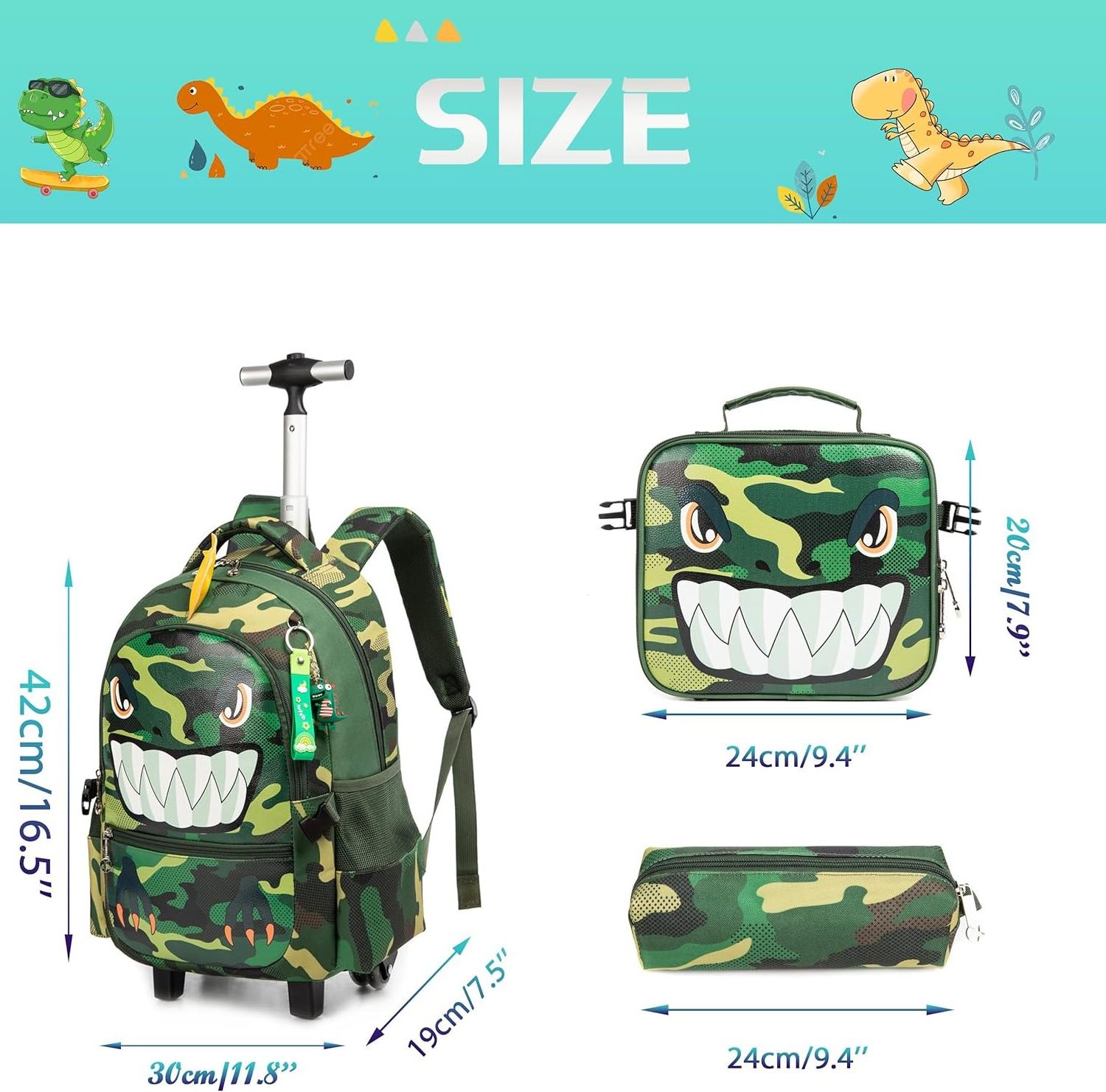 3 in 1 Backpack Kids Boys School Bag Backpack Children Dino Trolley School Bags Set Backpack Mochilas