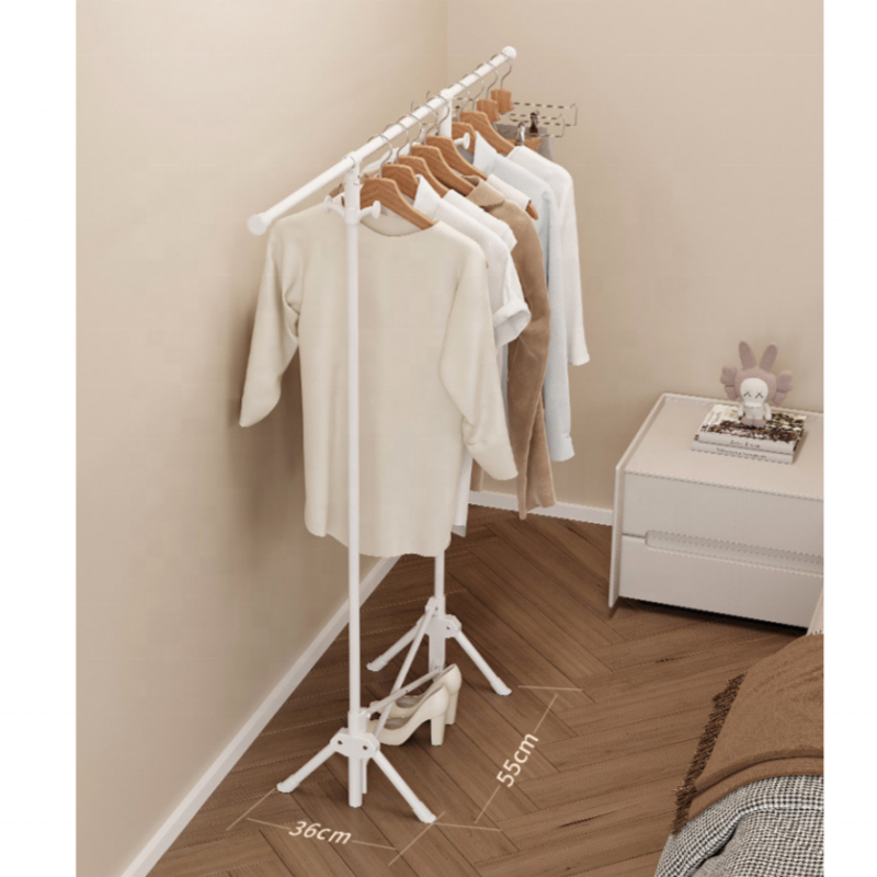 Factory direct sales wholesale clothing store fashionable floor-standing white carbon steel clothing storage clothes drying rack