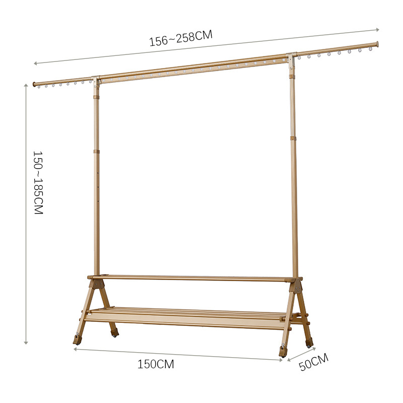 Retail Store Display Rack Two Layer Coat Rack Stand With Telescopic Rod Clothes Laundry Drying Rack