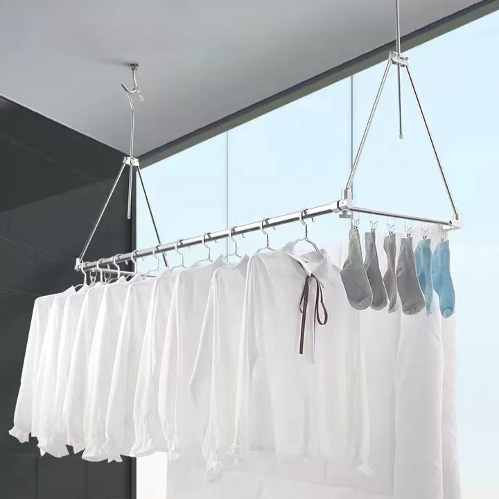 Ceiling Wall Mounted Retractable Clothes Drying Rack Stainless Steel Clothes Hanger