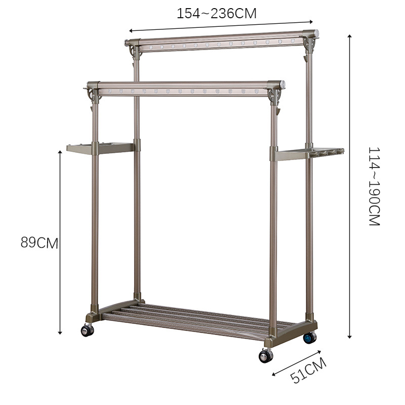 Aluminum Alloy Double Rod Garment Rack Heavy Duty Metal Clothing Rack With Wheels