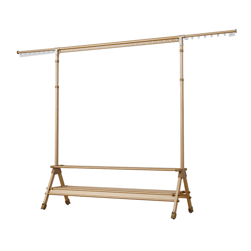 Retail Store Display Rack Two Layer Coat Rack Stand With Telescopic Rod Clothes Laundry Drying Rack