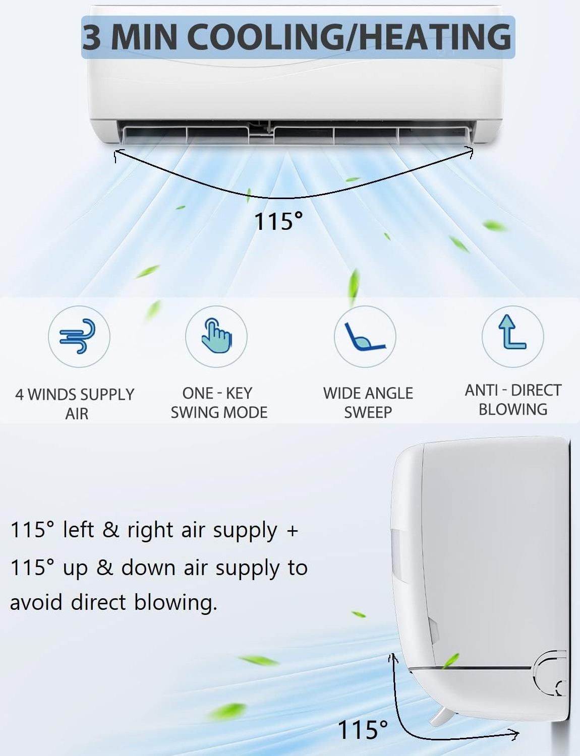 Commercial18000BTU Cooling Heating Air Conditioner with Remote Control Airconditioner Wall Split Air Conditioners