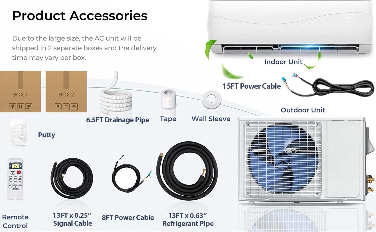 Commercial18000BTU Cooling Heating Air Conditioner with Remote Control Airconditioner Wall Split Air Conditioners