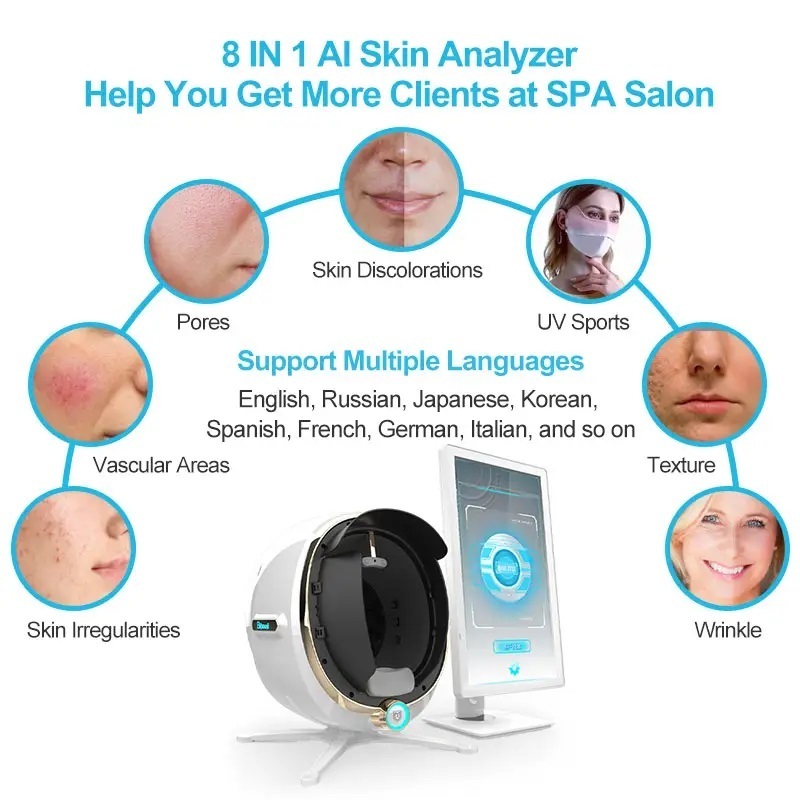 3d Face Tester Uv Analysis Diagnosis System Detector Mirror Scanner Facial Analyzer Machine AI Visia Skin Analysis