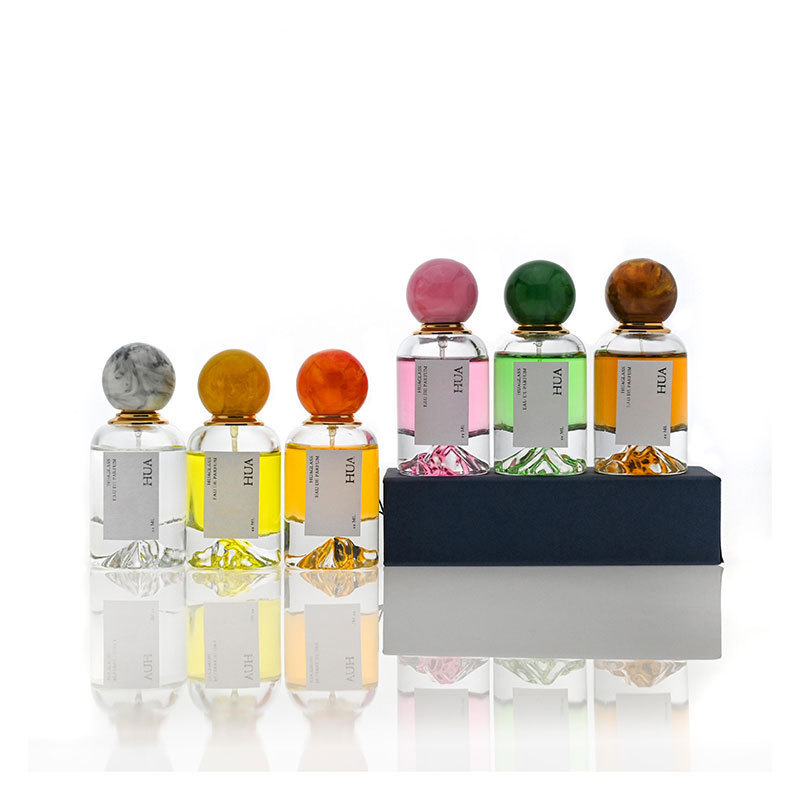 Luxury 50ml Round Glass Perfume Bottle With Marble Lid Mountain Bottom Unique Perfume Bottle