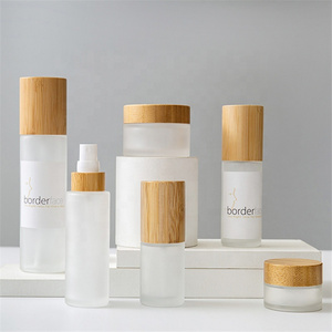 Bamboo 30g 50g 100g Glass Jar Cosmet Face Serum Lotion Cosmetic Bottle Set Luxury Glass Cosmetic Packaging