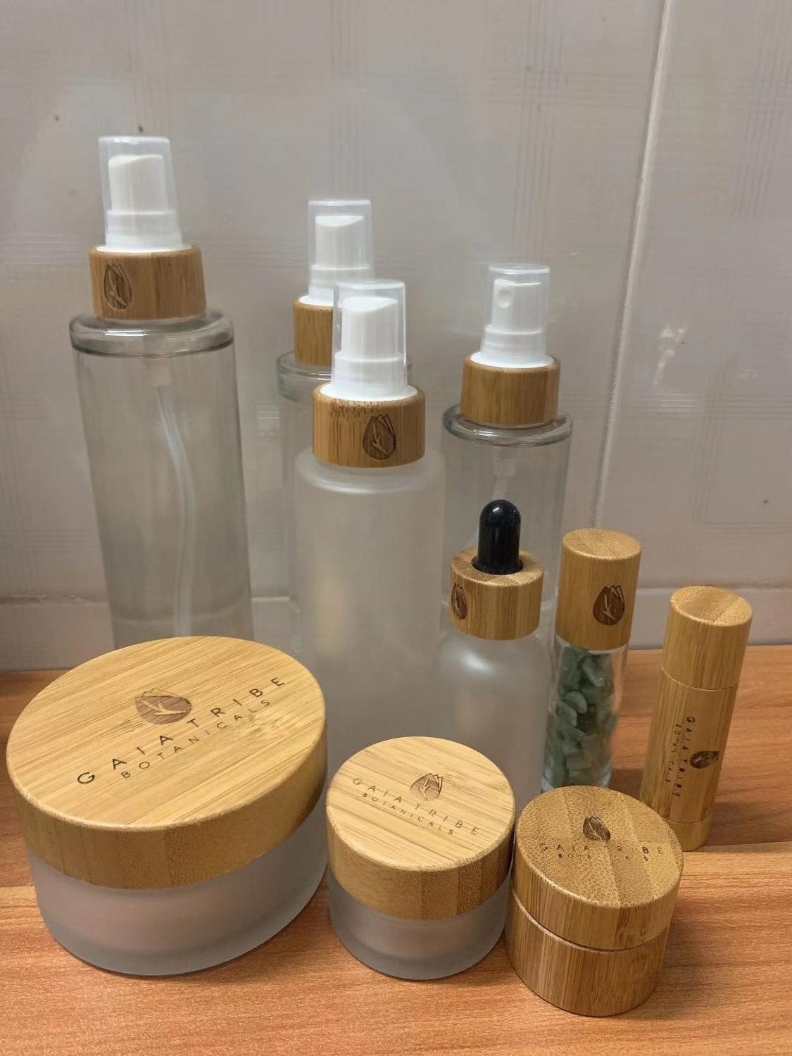 Bamboo 30g 50g 100g Glass Jar Cosmet Face Serum Lotion Cosmetic Bottle Set Luxury Glass Cosmetic Packaging