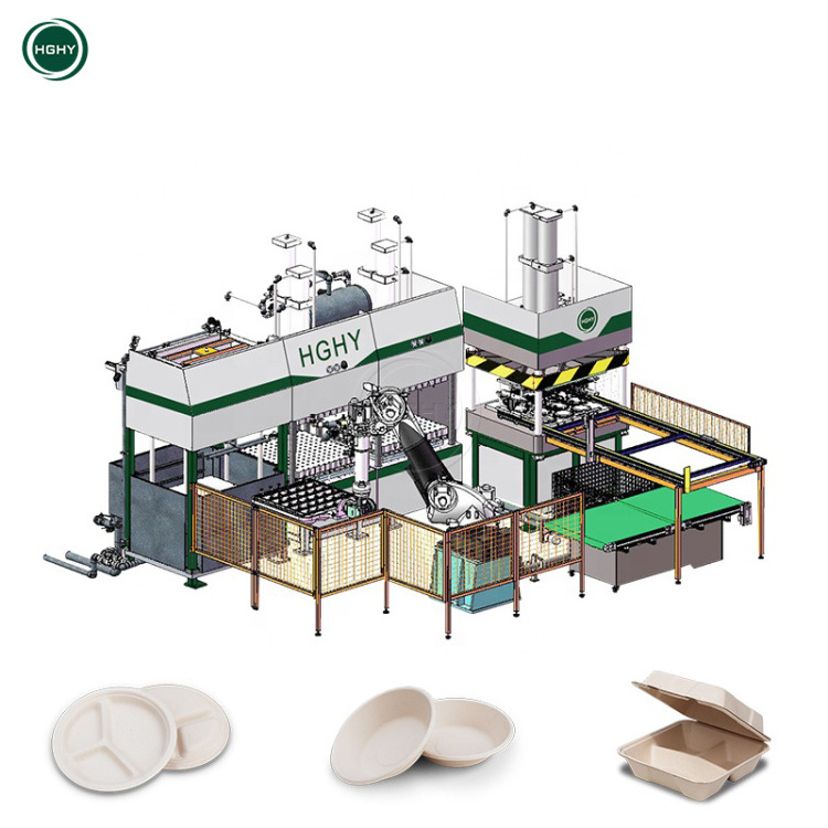 Hghy Paper Pulp Molding Production Line Fully Automatic Lunch Box Manufacturing Machines For Making Disposable Paper Plates Tray