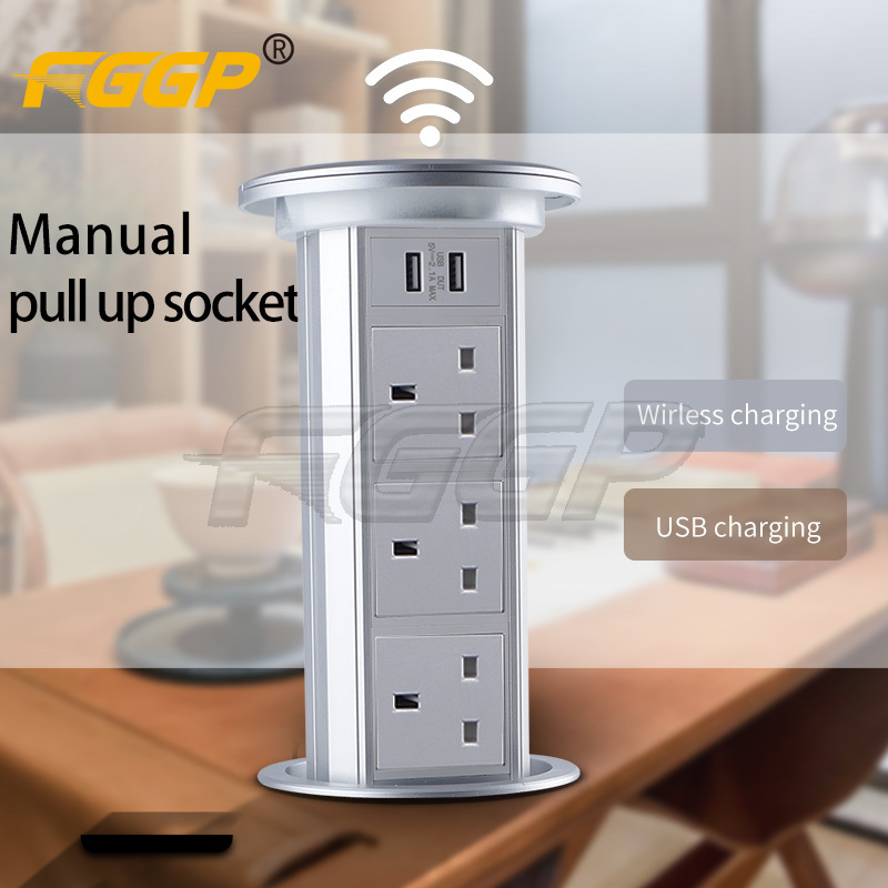 Office Home tabletop wireless manuel pull pop up power socket Hidden Recessed for Kitchen Sealed with wifi uk eu universal type