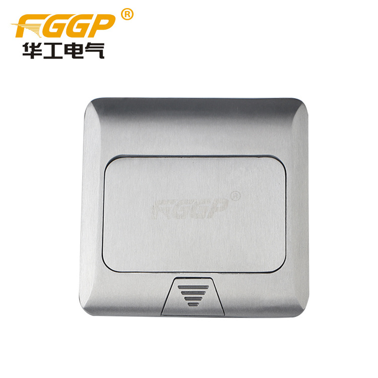 HGD-2F Domestic 2 Gang European Power Socket Silver Floor Pop Up Cover With Box