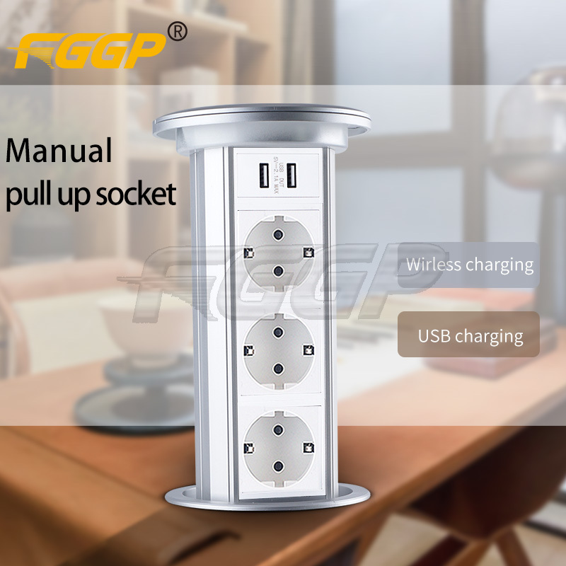 Office Home tabletop wireless manuel pull pop up power socket Hidden Recessed for Kitchen Sealed with wifi uk eu universal type