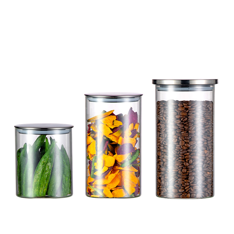 Kitchen Stainless Steel Lids Glass Food Storage Organizer Containers Jars airtight glass jars