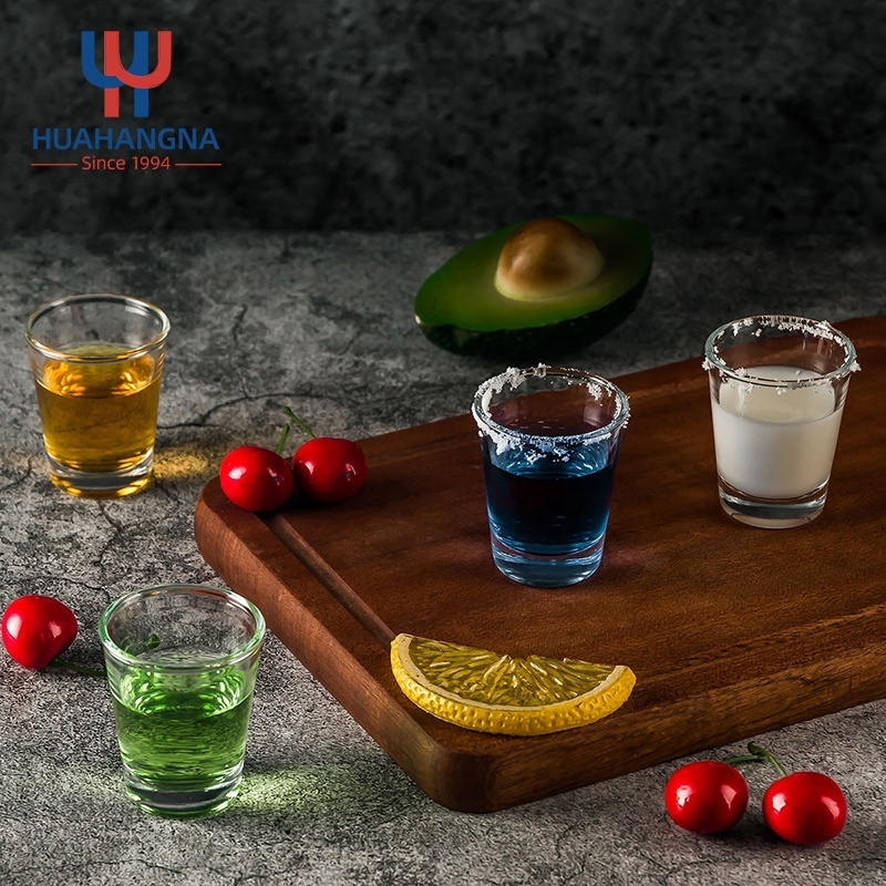 Bar Party Custom Logo Mexican Round Whiskey Vodka Tequila Mini Shot Glasses Set of 4 with Wood Storage Box for Men Gift