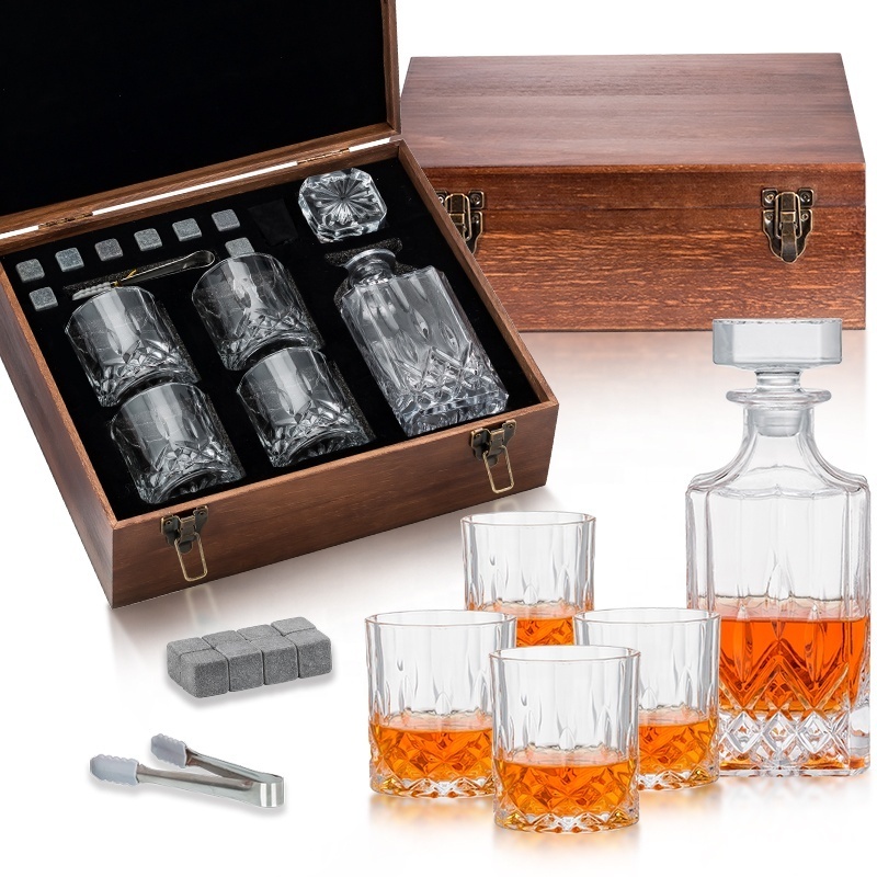 HUAHANGNA Custom Engraved Whiskey Decanter and 4 Old Fashioned Heavy Base Rock Whisky Glasses Set in Gift Box