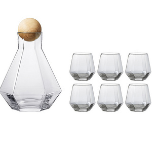 1230ml Glass Carafe with Wood Lid Hand Blown Water Jug Set with 4 water glasses and 1 Glass Pitcher in Gift Box