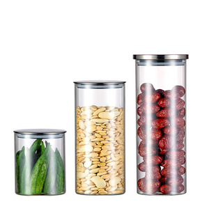 Kitchen Stainless Steel Lids Glass Food Storage Organizer Containers Jars airtight glass jars