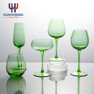 300 400ml Elegant Long Stemmed Champagne Flute Glasses Green Vertical Striped Red Wine Glasses for Home Bar