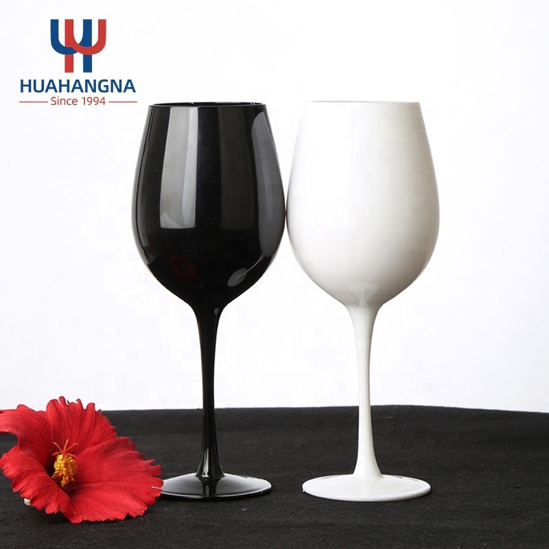 Wholesale Elegant Lead Free Long Stem Goblet Wine Glasses Full Color Accent Blind Black Tasting Glass for Fun Party Event