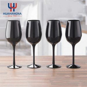 Wholesale Elegant Lead Free Long Stem Goblet Wine Glasses Full Color Accent Blind Black Tasting Glass for Fun Party Event