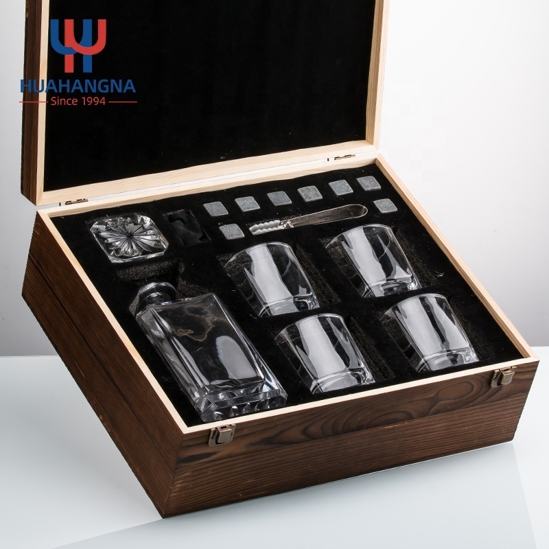 HUAHANGNA Custom Engraved Whiskey Decanter and 4 Old Fashioned Heavy Base Rock Whisky Glasses Set in Gift Box