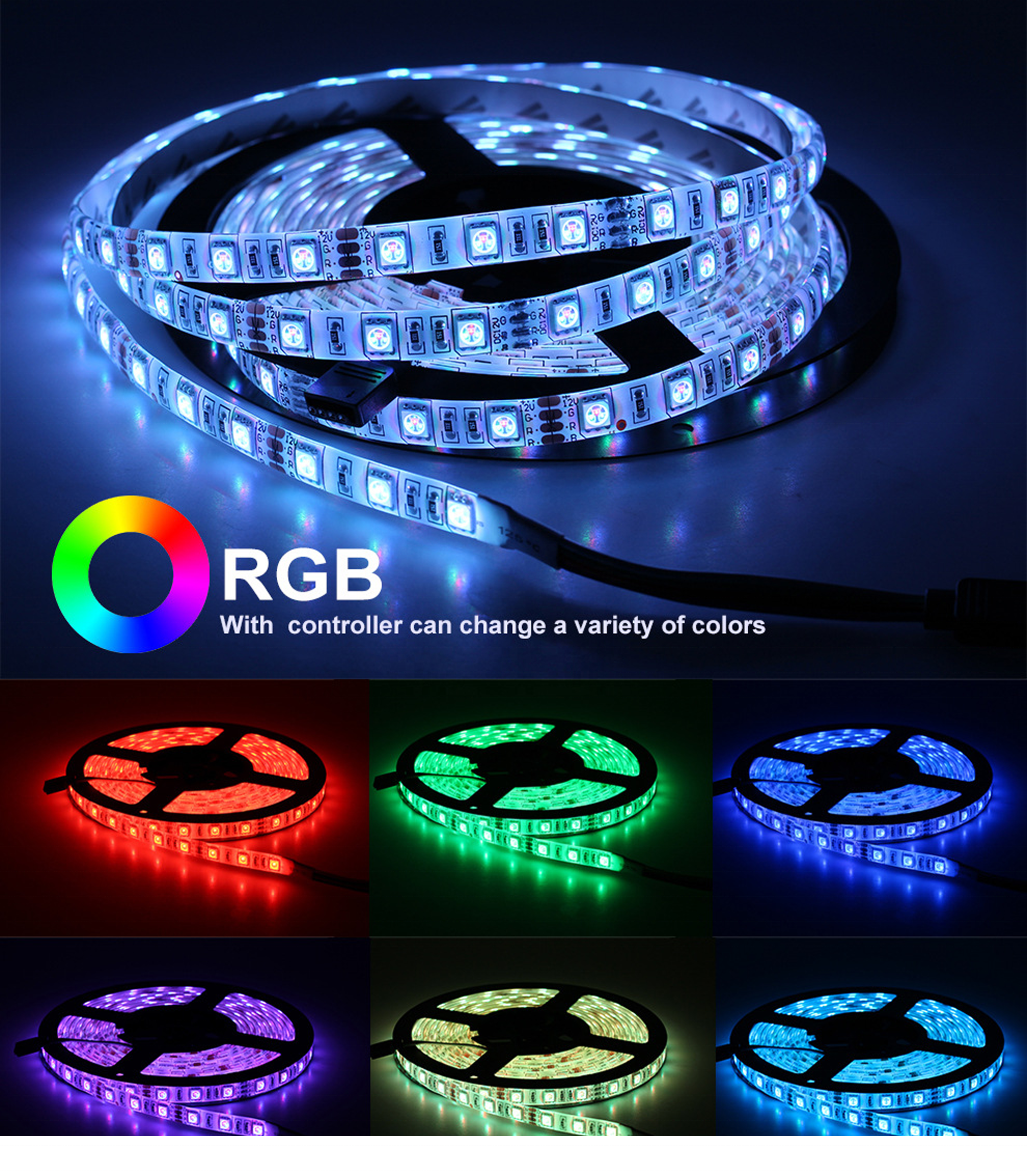 Hot Selling Ip65 Waterproof Remote Control Rgb Smd5050 5M Color Changing Smart Led Strip Light Flexible Rgb 5050