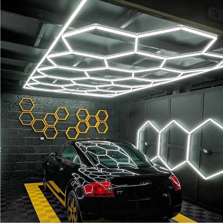 hexagon led light garage frame  for workshop lighting hexagonal led light double garage