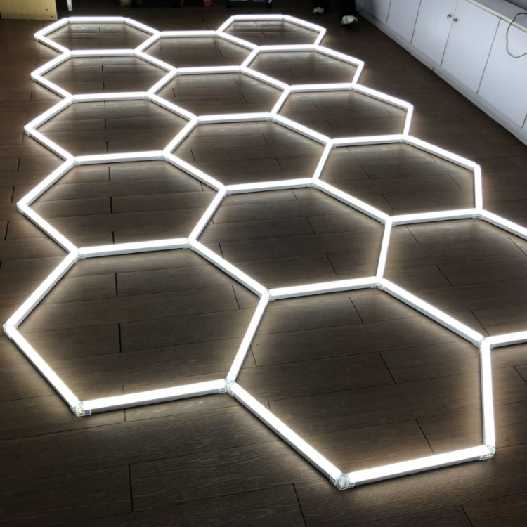 hexagon lights ceiling car details workshop led tube light garage hexagonal led light