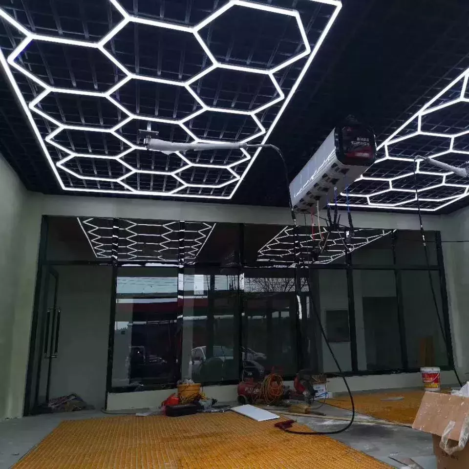 hexagon lights ceiling car details workshop led tube light garage hexagonal led light