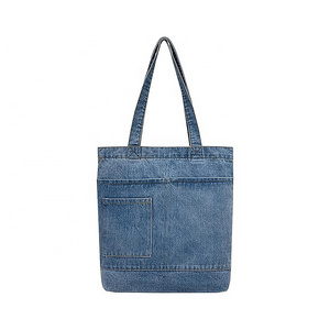 huahao Women Shopping Pouch Large Capacity Korea Pure Color Shoulder Handbag Jean Denim Tote Bag