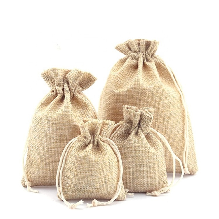 huahao burlap jute hessian packaging natural hemp drawstring bags wholesale burlap gift linen pouch