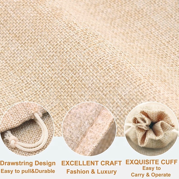 huahao burlap jute hessian packaging natural hemp drawstring bags wholesale burlap gift linen pouch