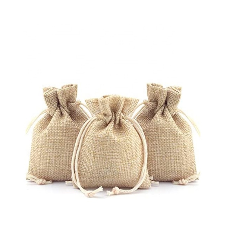 huahao burlap jute hessian packaging natural hemp drawstring bags wholesale burlap gift linen pouch