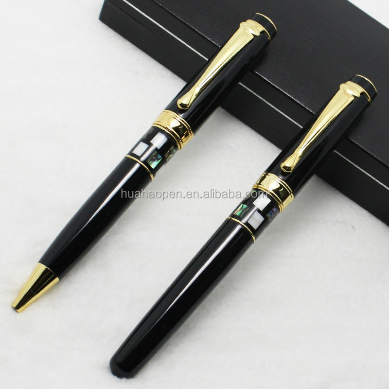 Huahao brand Metal pen set with touch stylus on the top Classical Luxury vip gift ball point pen calligraphy pen set