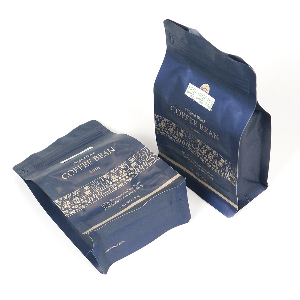 Custom Printed Biodegradable Empty Ziplock Flat Bottom Coffee Bags with Valve and Zipper