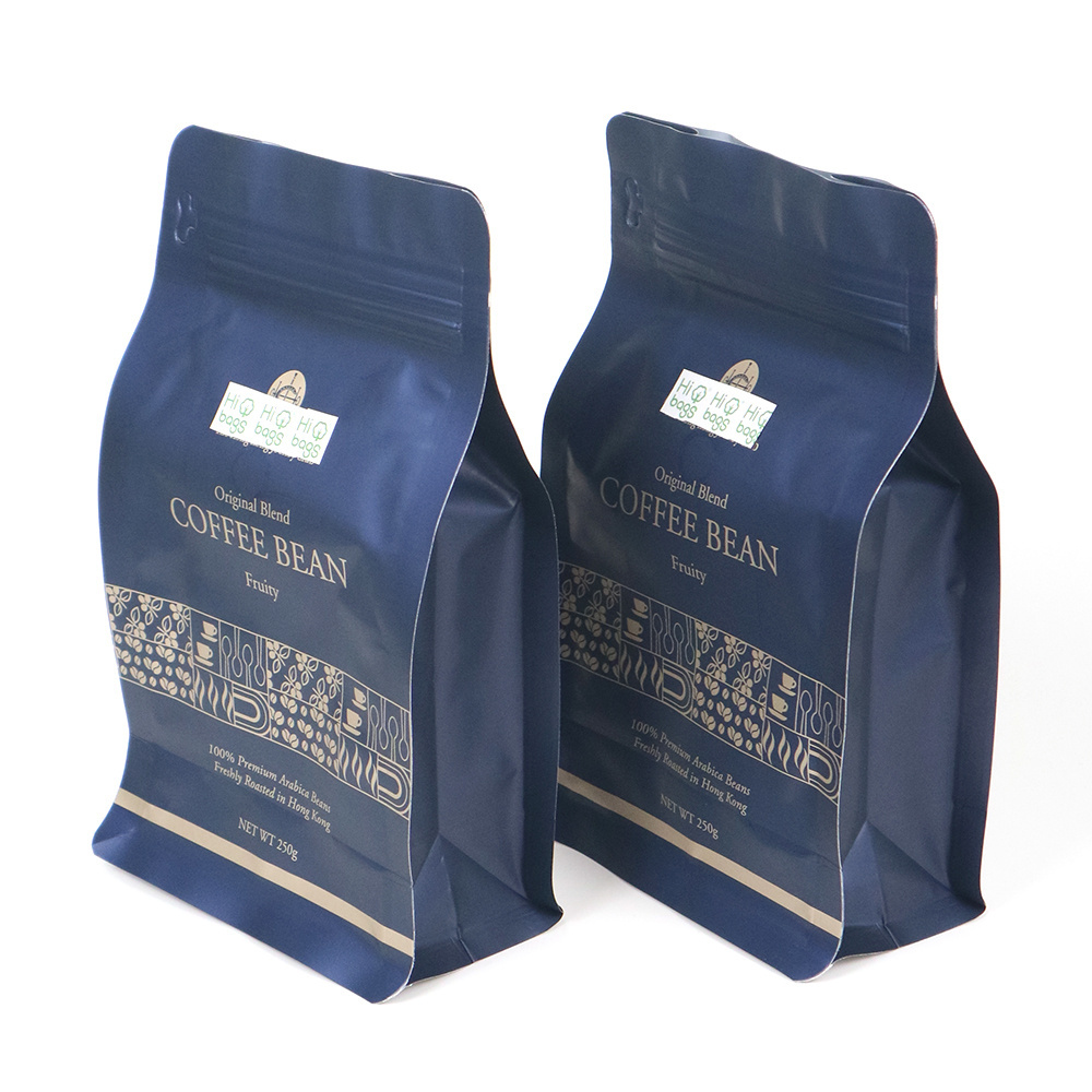 Custom Printed Biodegradable Empty Ziplock Flat Bottom Coffee Bags with Valve and Zipper