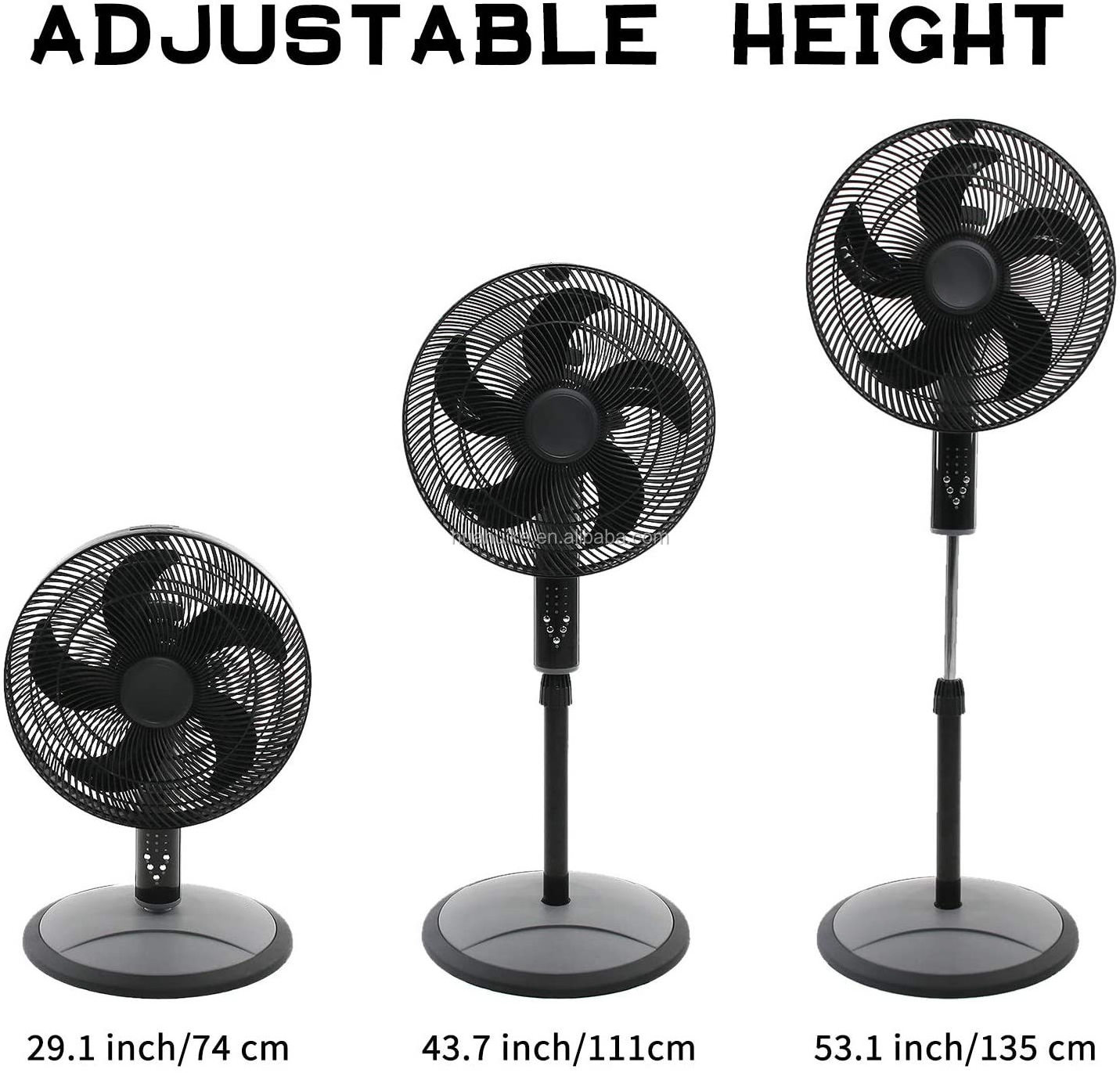 Pedestal Fan and Table Fan, 55W Stand up Fan with Remote Control, 4 Speed Oscillation Adjustable Height from 29 to 53 Inch,