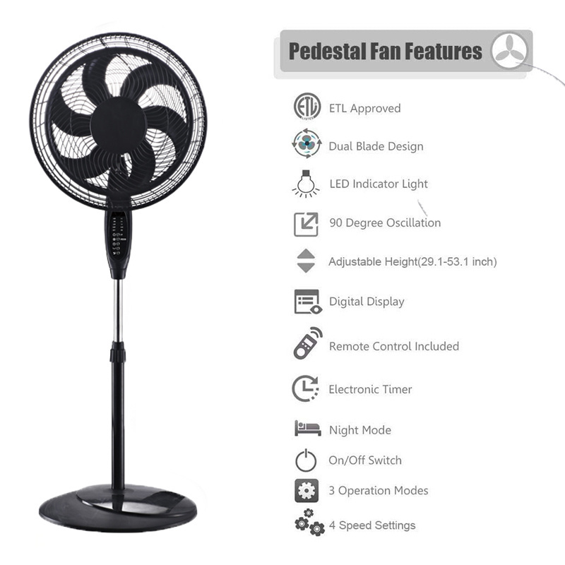 Pedestal Fan and Table Fan, 55W Stand up Fan with Remote Control, 4 Speed Oscillation Adjustable Height from 29 to 53 Inch,