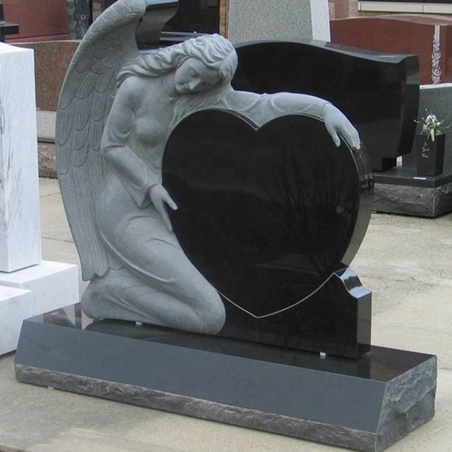 Custom Made Angel Carving Stone Granite Heart Shaped Tombstone Granite Headstone