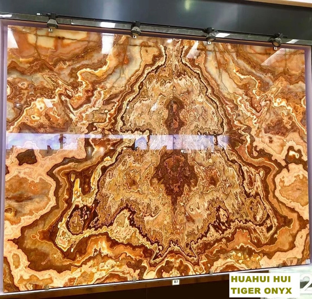 Translucent Tiger Onyx Slab Tile For Wall Background Natural  Onice Tanzania Brown Gold Marble Onyx